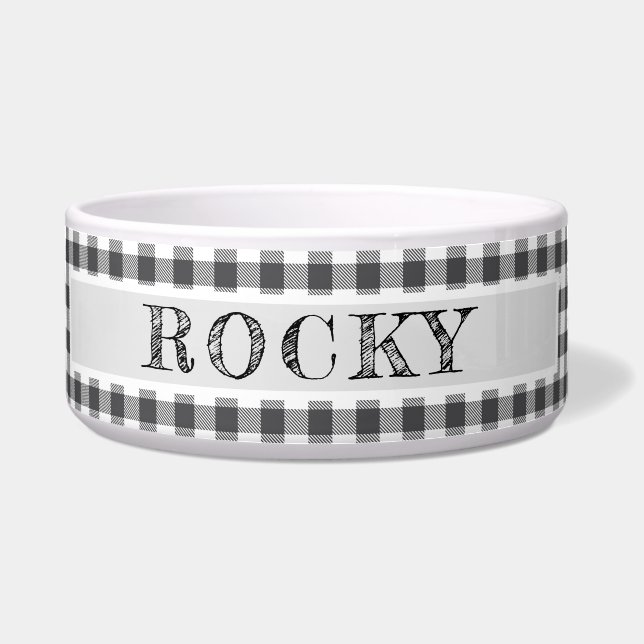 Tigela Xadrez Buffalo Preto e Branco Rústico (Frente)