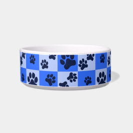 Tigela Xadrez com Pegada de Pata de Cachorro Azul