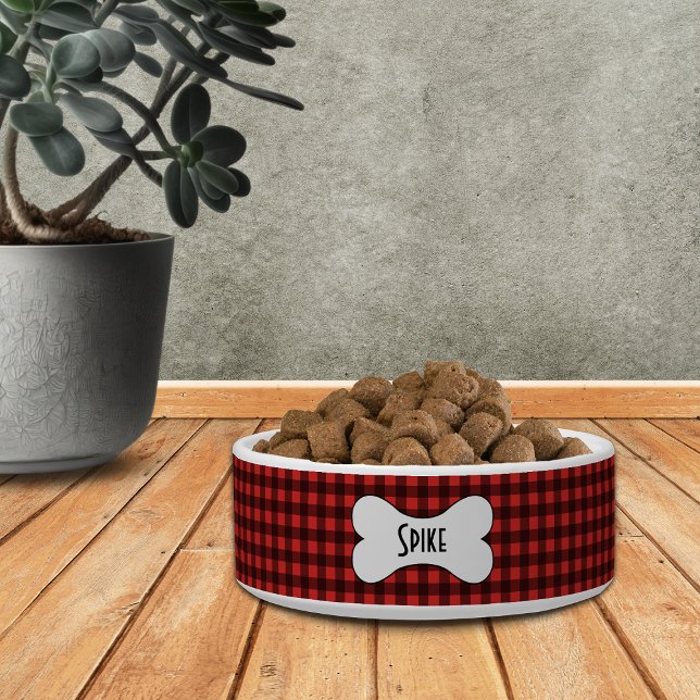 Tigela Xadrez de Búfalo Preto e Vermelho com Nome em Osso (Criador carregado)