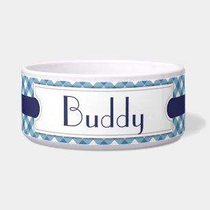 Tigela Xadrez diagonal azul bacia personalizada do animal