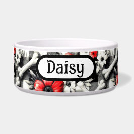 Tigela Xadrez Ginga com Monograma Preto Branco Vermelho F