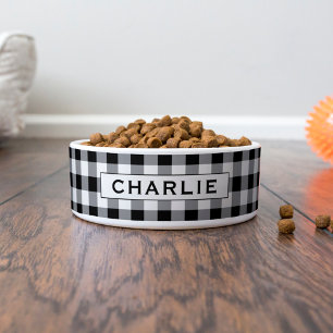 Tigela Xadrez Ginga Preto Monograma Nome do Pet