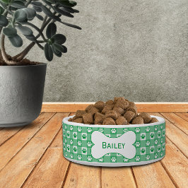 Tigela Xadrez Verde Personalizado com Impressões de Pata 