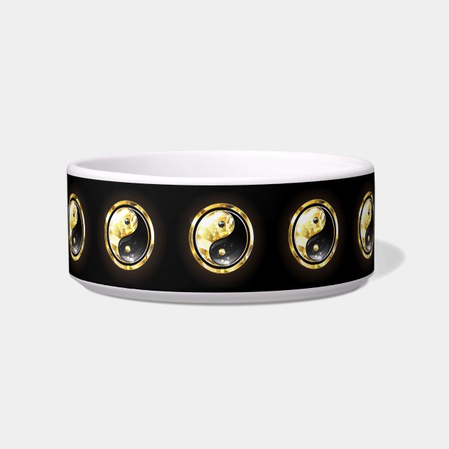 Tigela Yin Yang dourado em preto (Frente)