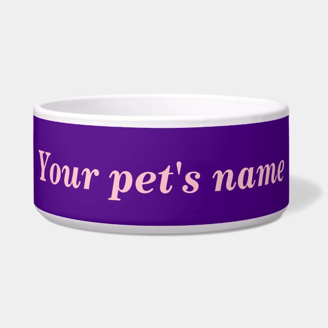 Tigela Your Pet’s Name With Purple Background on Pet Bowl (Frente)