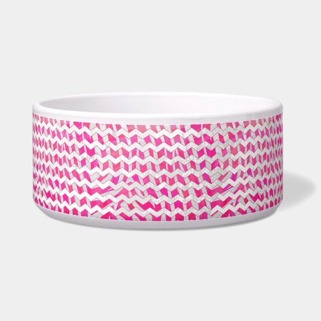 Tigela Zebra Chevron Branca, Rosa-Quente (Direita)