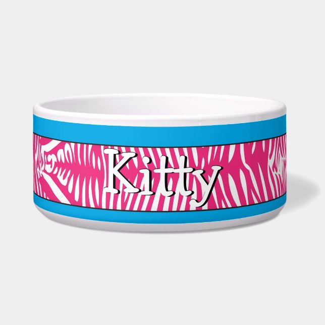 Tigela Zebra Skin Personalizado Kitty Cat Bowl Trim Aqua (Frente)
