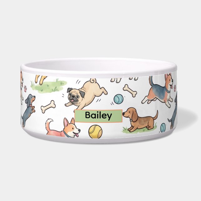 Tigelas de Alimentação para Cães Fofos Brincando e (Frente)