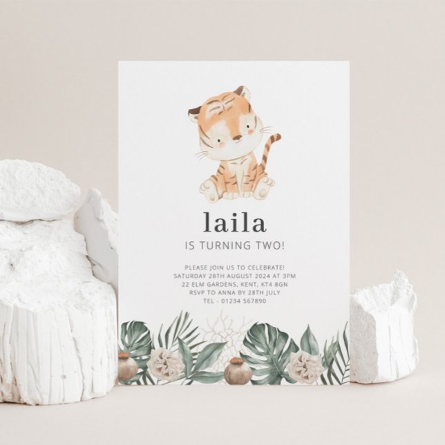 Tiger Greenery Floral Aniversário Convite (Criador carregado)
