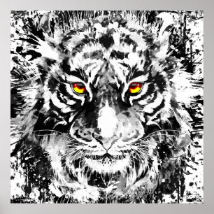 Tiger Poster Art Desenho do Tigre Preto e bran