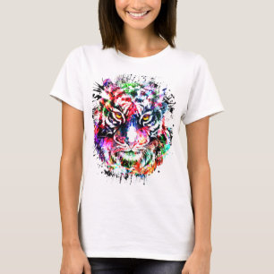 Tiger T-Shirt Desenho Colorido Abstrato Art