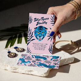 Tigre azul-rosa folhas tropicais legal bronzes