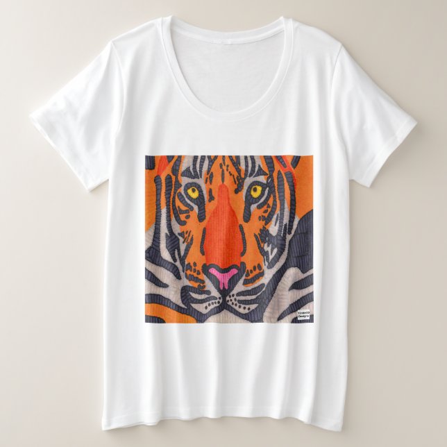 Tigre (branco) - Camisa T de tamanho mais feminino (Frente do Design)