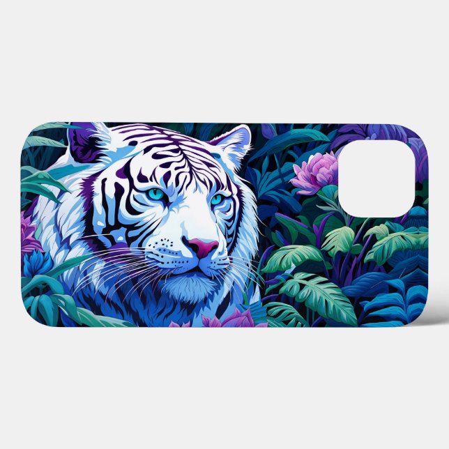 Tigre branco em flores roxas (Verso (horizontal))