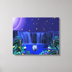 Tigre Branco Noturno Tropical Waterfall Canvas Pri