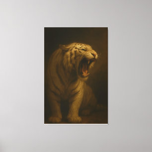 Tigre Branco Rugindo – Canvas Premium de Arte Fina
