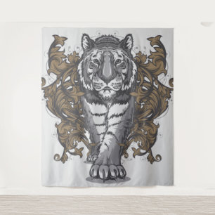 Tigre com tapeçaria floral da extra grande do art