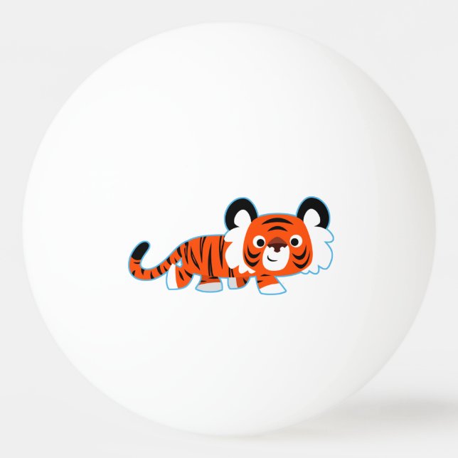 Tigre de Cartoon Bonito na Bola do Ping Pong Prowl (Frente)