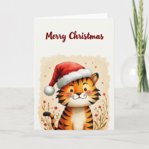 Tigre de Natal bonito no Cartão de Férias Santa