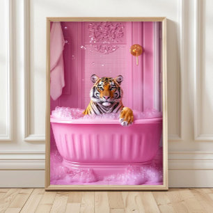 Tigre Dopamina na Banheira Impressão Rosa Poster D
