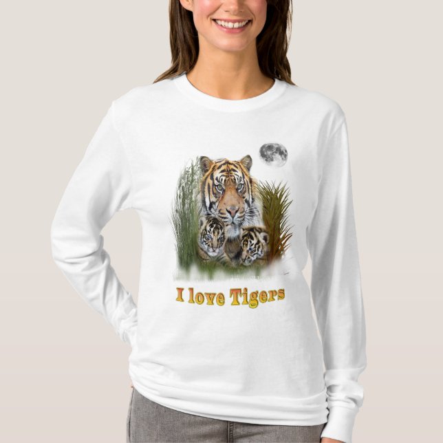 Tigre e filhotes T-Shirt (Frente)