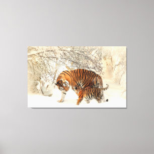 Tigre Family in Winter Landscape Canvas Print