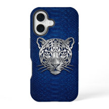 Tigre Geométrico Prateado Couro de Cobra Azul iPho