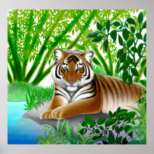 Tigre pacífico na Poster da selva de Bambu