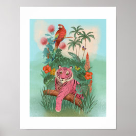 Tigre rosa e Impressão de Arte Tropical da Selva