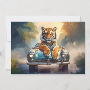 Tigre sentado em um carro esportivo