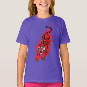 Tigre Vermelho Flamejante – Camiseta Feroz Fera de