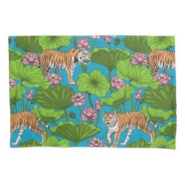 Tigres no lago de lótus rosa (Frente-Esquerda)