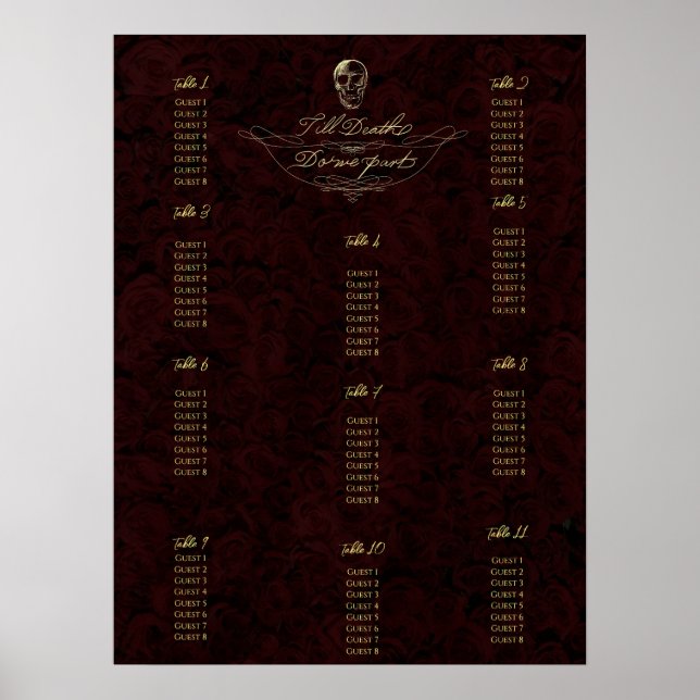 Till Death Skull e Rosa Seating Chart Poster (Frente)