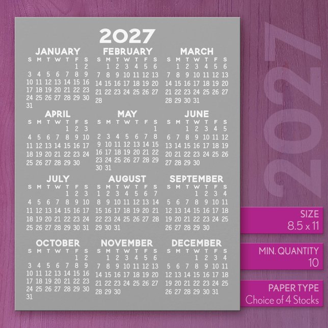 Timbrado Calendário de 2027 em Papel Carta com Cabeçalho (2027 Calendar on US Standard Size Letter Paper)
