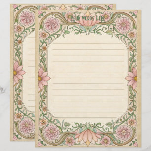 Timbrado Crie Seu Próprio Papel de Nota Floral Rosa Art Déc