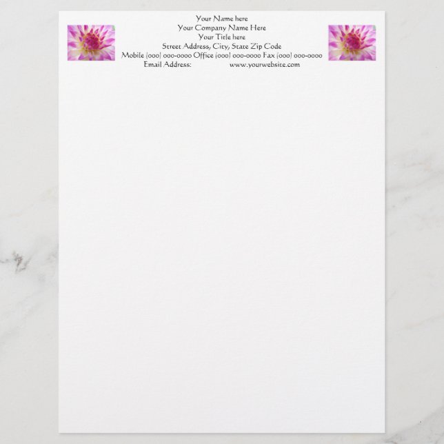 Timbrado Papel com cabeçalho de flor de dália rosa natureza (Frente)