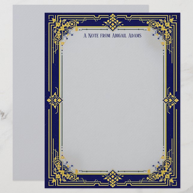 Timbrado Papel de Escritório Azul e Dourado com Centro Azul (Frente/Verso)