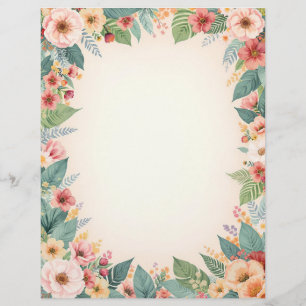 Timbrado Papel de Escritório com Borda de Flor Tropical