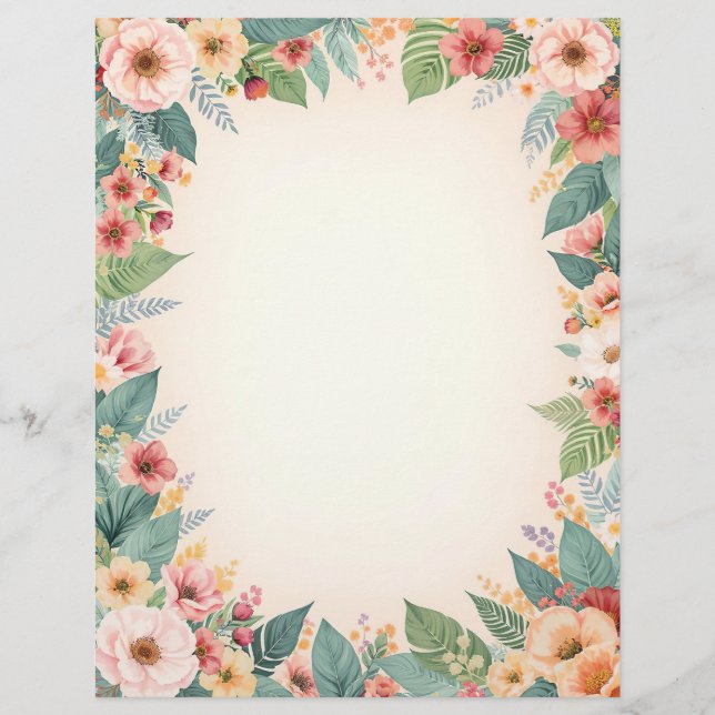 Timbrado Papel de Escritório com Borda de Flor Tropical (Frente)