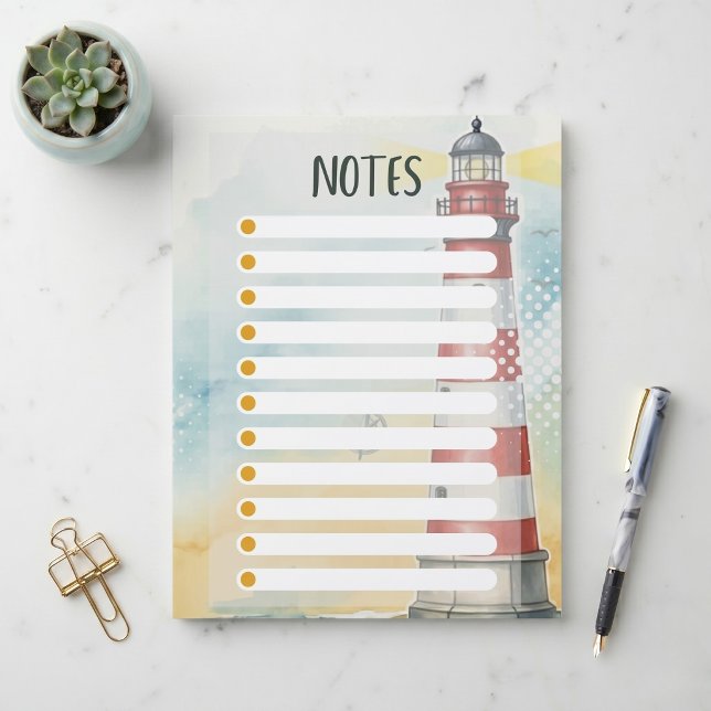 Timbrado Papel de Nota Aquarela Farol Vermelho Branco (Sailing through your tasks.)