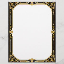 Timbrado Papel de Papelaria Art Déco Dourado Preto e Branco