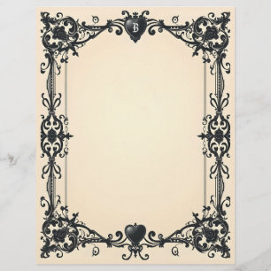 Timbrado Papel de Papelaria Coração Preto Gótico