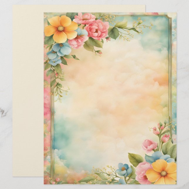 Timbrado Papel de papelaria floral desbotado e chic (Frente/Verso)