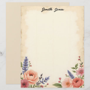 Timbrado Papel de Papelaria Flores Pastel Suaves