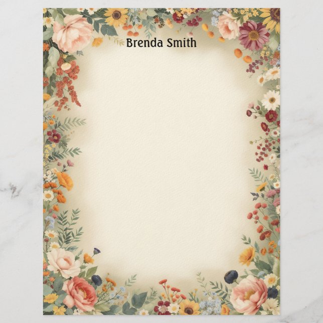 Timbrado Papel de Papelaria Fronteira de Flores Rurais (Frente)