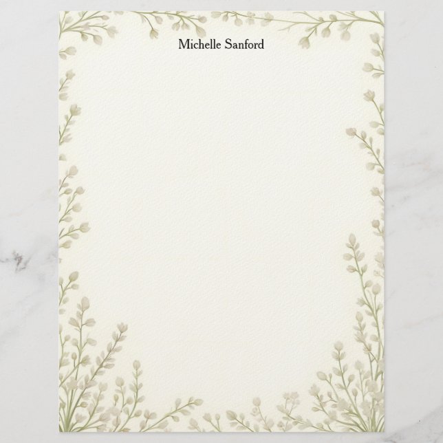 Timbrado Papel de Papelaria Moldura de Flores Brancas Peque (Frente)