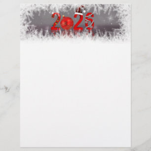 Timbrado Papel de Papelaria Natal Ano Novo 2026 Vermelho Fe