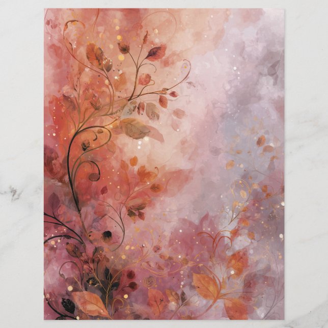 Timbrado Papel de Scrapbook Folha de Primavera Rolo Rosa (Frente)