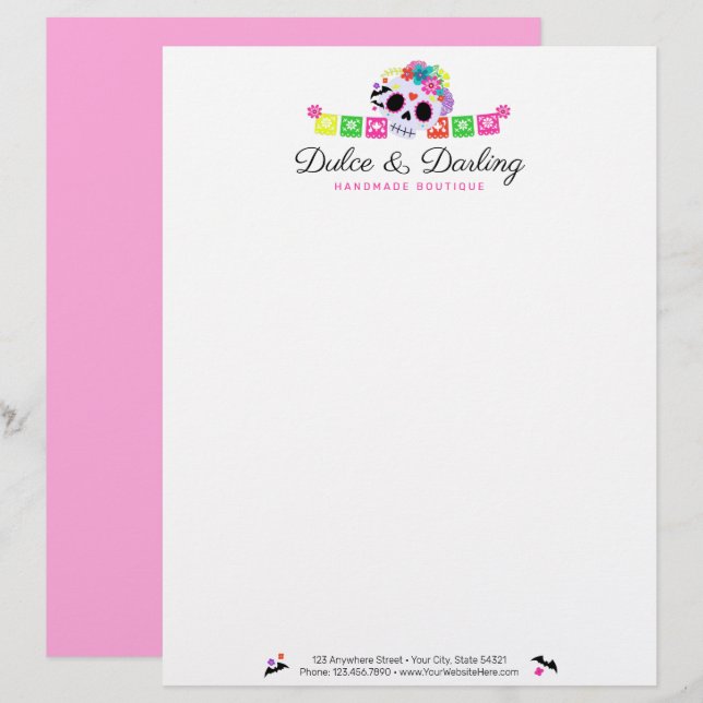 Timbrado Sugar Skull Floral Calavera Papel Picado Boutique (Frente/Verso)