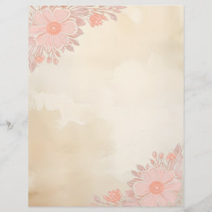 Timbrado Tinta e Lave Papel com Cantos Florais Rosa